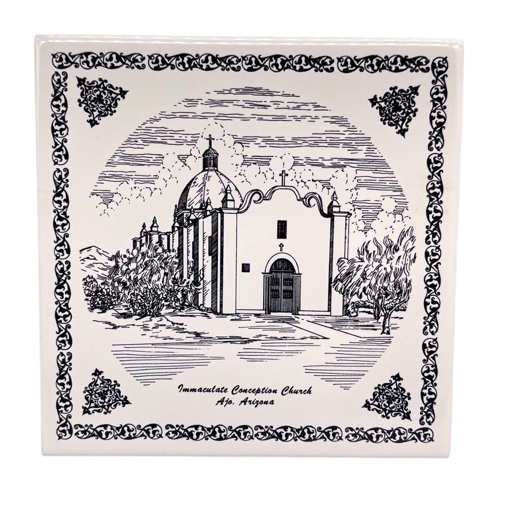 Vintage Immaculate Concepcion church Ajo, Arizona ceramic Commemorative trivet